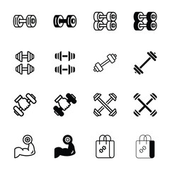 Minimalist dumbbell icon representing fitness, strength training, or gym-related concepts. Clean and modern design, ideal for use in fitness apps, gym branding, workout plans.