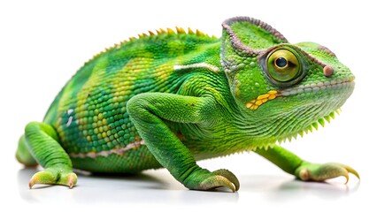 Fototapeta premium Chameleon isolated on white background, chameleon, reptile, lizard, exotic, camouflage, colorful, nature, wildlife, close-up