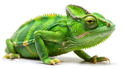 Fototapeta premium Chameleon isolated on white background, chameleon, reptile, lizard, exotic, camouflage, colorful, nature, wildlife, close-up
