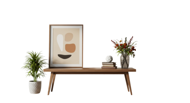 Minimalist table arrangement floral artwork  plant