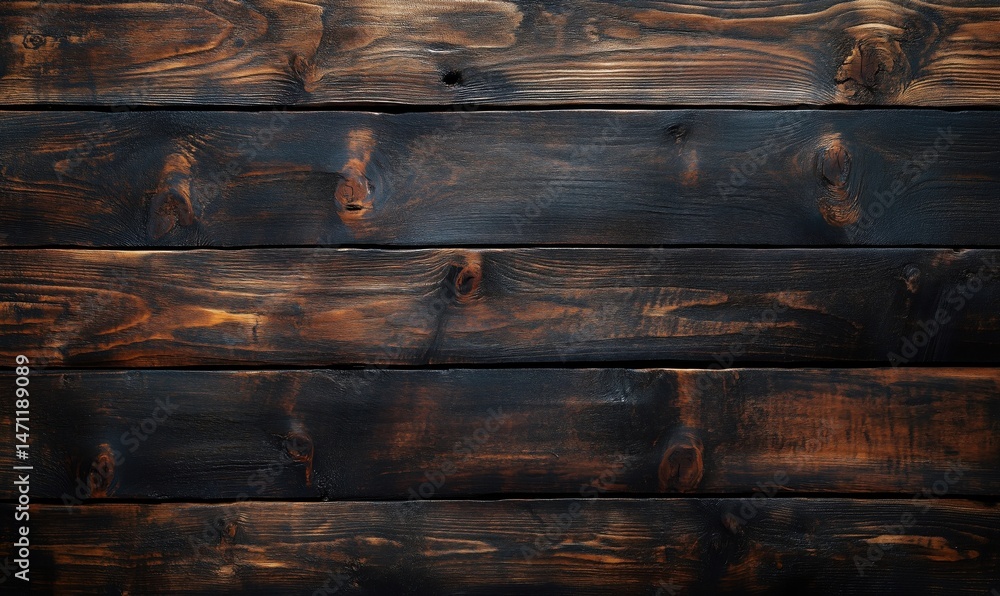 Poster dark stained wooden planks with rich texture and grain patterns for design projects