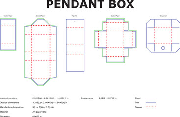 Detailed vector illustration of pendant box template design showcasing dimensions and layouts for packaging purposes.