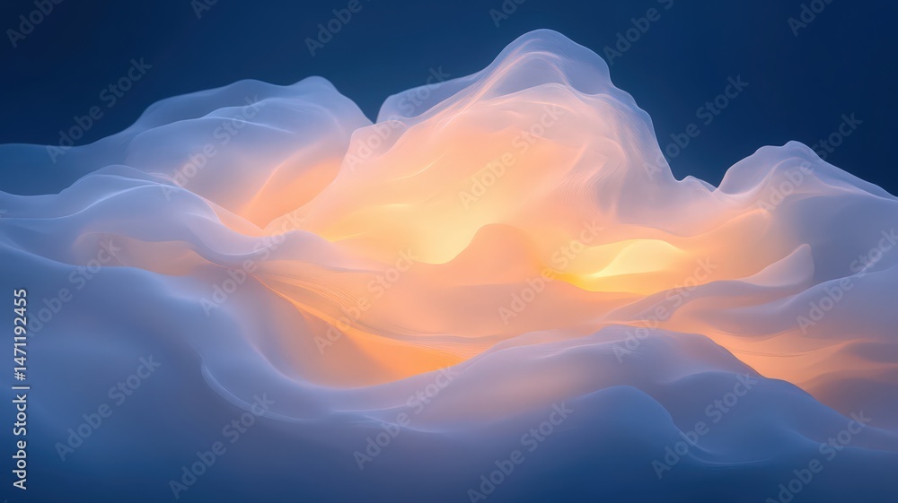 Poster luminous textured object resembling a flower with soft glowing light