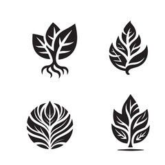 Leaves Silhouette Vector Set Black and White Leaf Icons Vector Leaf Outline Collection