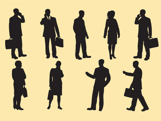 Vector silhouettes of men and a women set, a group of standing business people vector Illustration