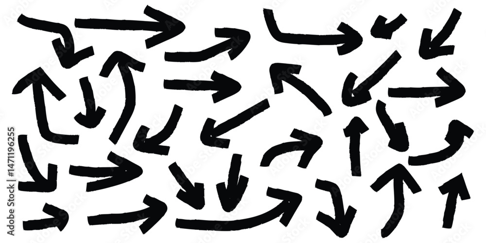 Aufkleber hand drawn arrow brush stroke set. scribble symbols of direction pointers, swirl arrow elements for 