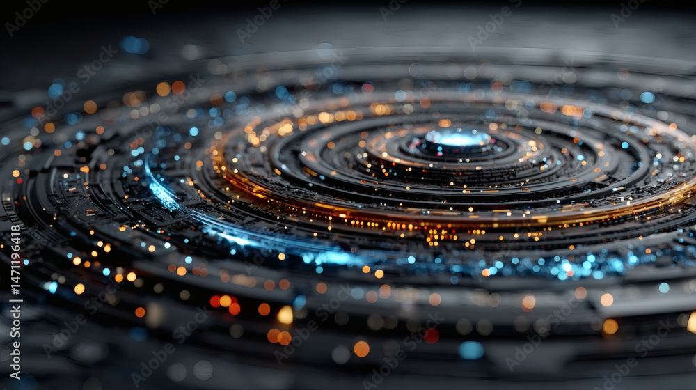 Poster futuristic radar interface visualization digital realm graphic design abstract environment dynamic v
