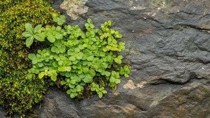 Lush Green Plants Growing on Dark Gray Rock