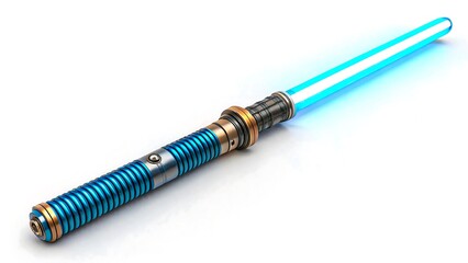 Naklejka premium Futuristic Blue Lightsaber with Teal Grip Sci-fi Weapon Prop Fantasy Movie Game Design Element