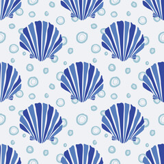 Tropical seashells seamless pattern. Mediterranean summer abstract background. Hawaii marine background.Vector folk art Hand drawn illustration for seasonal design, surface,textile,holiday vacation.
