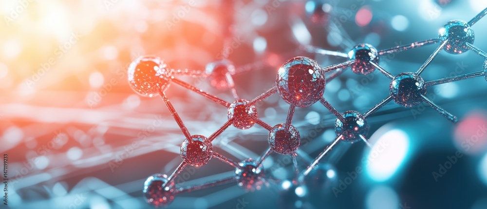 Poster an abstract rende of a molecular structure shows interconnected atoms with a vibrant and dynamic ora