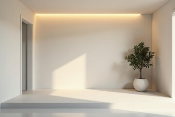 Minimalist Interior Design A Serene Room with Subtle Lighting and a Single Plant
