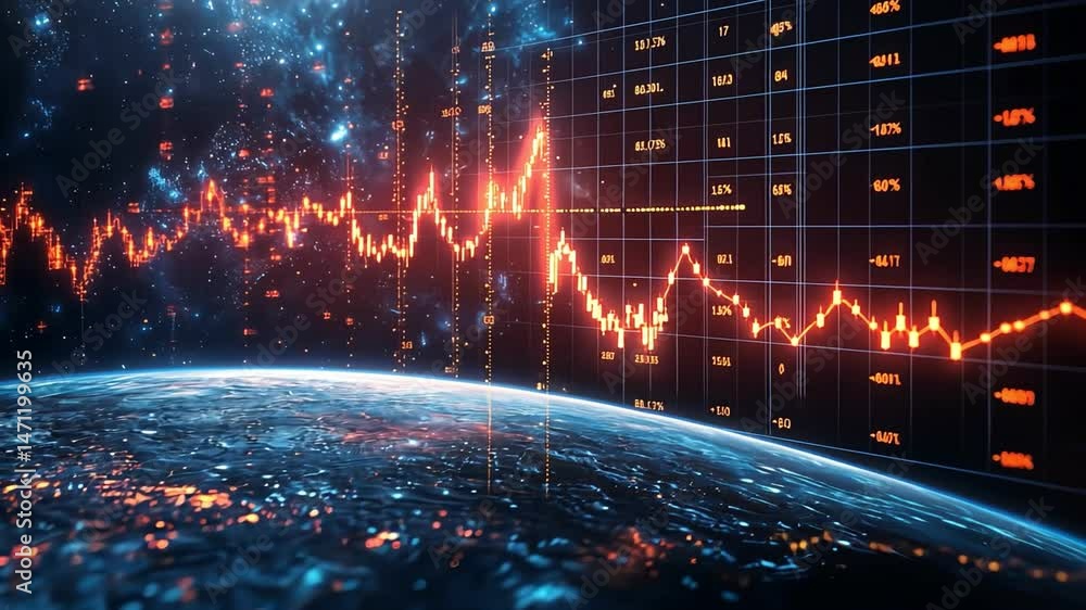 Aufkleber digital visualization of financial market trends cosmic graphs showcasing global data fluctuations a