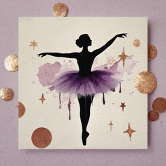 Ballet dancer in watercolor abstraction with gold accents on a pastel background