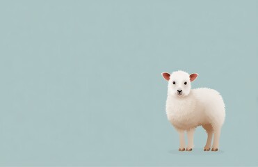 Fototapeta premium Adorable Fluffy Lamb on a Light Blue Background Perfect for Children's Books and Cute Designs