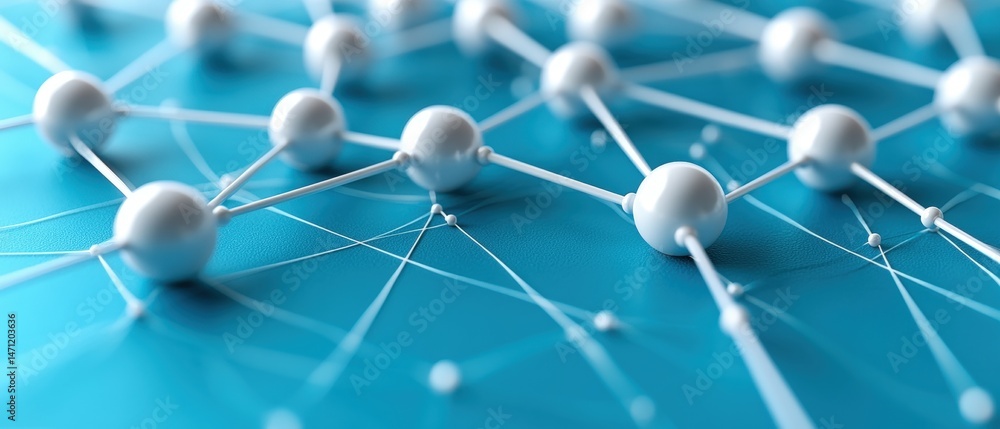 Poster abstract representation of interconnected nodes symbolizing communication, networking and relationsh