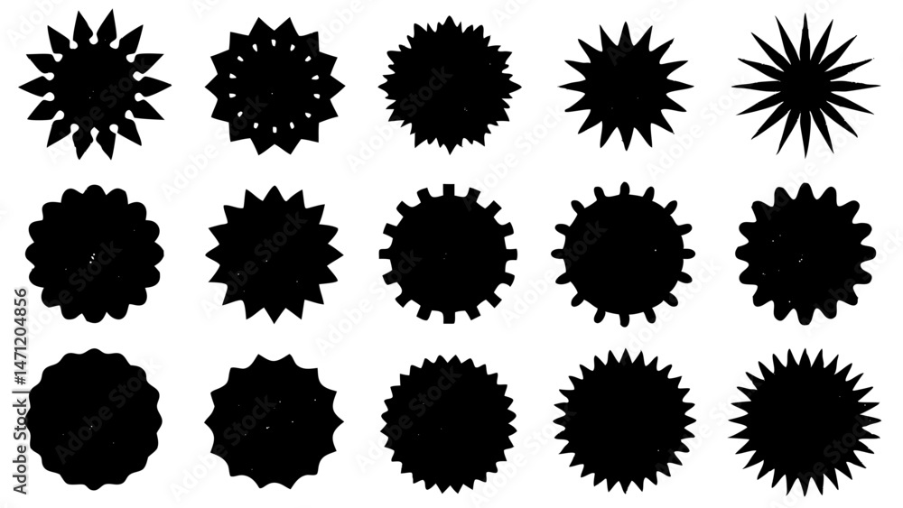 Poster black starburst and badge shapes with transparency for various design projects