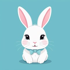 Fototapeta premium Vector portrait illustration of cute white bunny, little rabbit, hare. Cutie animal face portrait in pastel colors. Stickers, wall art, kids room decoration, easter decor, print, design. Card, poster 