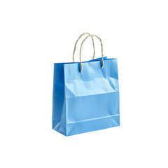 blue paper shopping bag isolated on a transparent background, in a PNG format