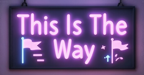 Obraz premium Bright pink neon sign displays text, flags. Black background provides contrast, simple design. Illuminated message stands out.