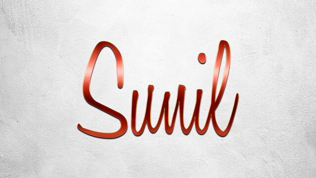 Red 3D text effect of Hindi name Sunil on silver background.