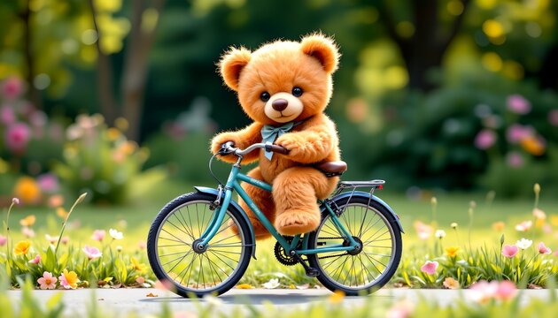 world bicycle day celebration subject: teddy bear riding a bicycle keywords: bear, bicycle, pastel, teady bear