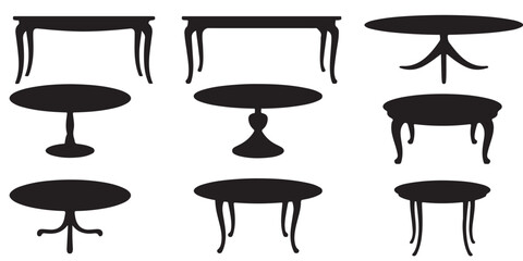 set of black vector Collection of Various Table Silhouettes for graphic resources