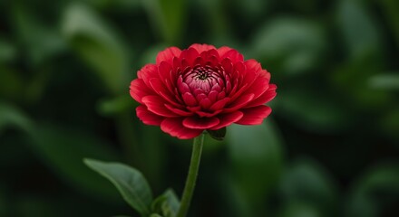 Fototapeta premium Blooming Red Flower Against Green Foliage