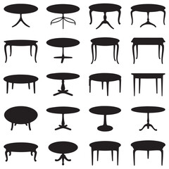 set of black vector Collection of Various Table Silhouettes for graphic resources