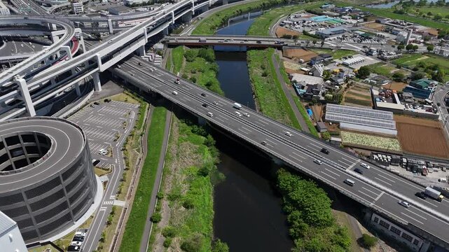 新横浜・空からの景観と交通〜第三京浜の交通（空撮）- 神奈川県横浜市,日本