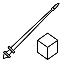 Spear and Cube Silhouette ,Weapon and Geometry Icon