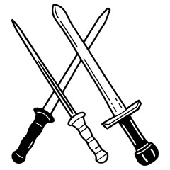 Crossed Swords Silhouette , Black and White Weapon Illustration