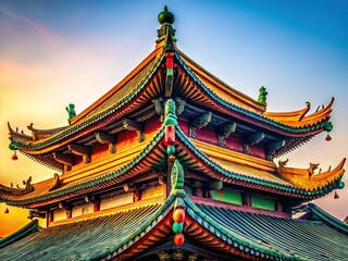 Fototapeta premium Ancient Chinese Roof Silhouette, Architectural Photography, Rooftop Design, Traditional Chinese Architecture, Silhouette Art, Chinese Culture, Historical Building, Roofline, Elegant Design, St