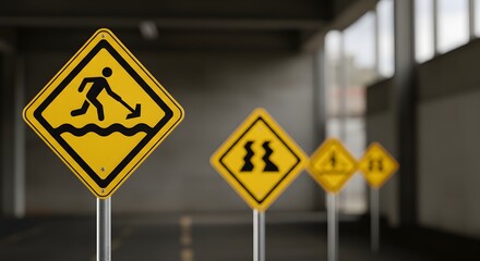 Caution Road Signs Illustrating Various Hazards on the Roadway