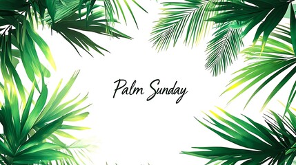 Lush Green Palm Leaves Frame for Palm Sunday Celebration Greeting Card Design