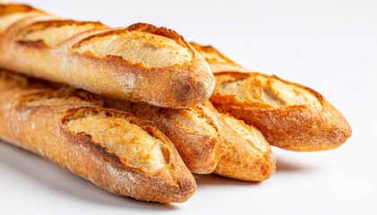 Fototapeta premium crispy french baguettes on a white background