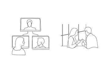 Business communication and collaboration concepts depicted through line art illustrations