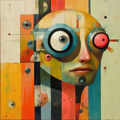 Abstract face, vibrant colors, geometric shapes