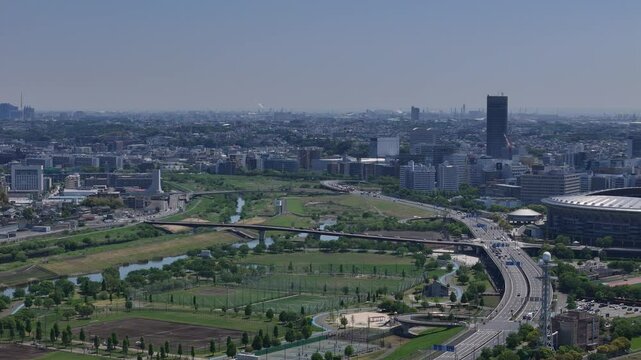 新横浜・小机・鴨居・横浜の遠景を空からグルリと見渡す（空撮）- 神奈川県横浜市,日本