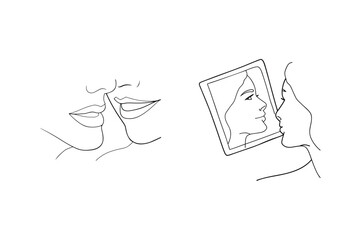 Minimalist line art depicting intimacy and self reflection in modern abstract illustration