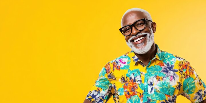 happy older black man wearing modern fashion isolated on solid background