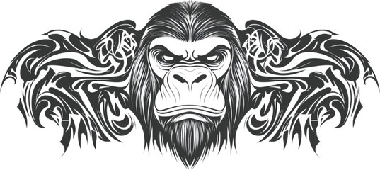 Aggressive Tribal Gorilla Face Art for Body and Apparel