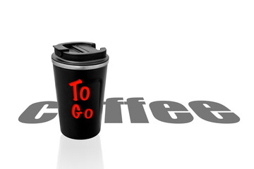 Black thermo cup for coffee on a white background. Hot drink thermos mug