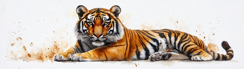 Fototapeta premium Majestic tiger lying gracefully wildlife habitat art illustration natural environment close-up view animal conservation