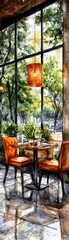 Cozy breakfast gathering indoor kitchen digital art bright atmosphere perspective with fresh plants modern design