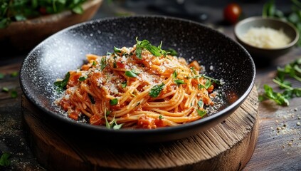 Hearty pasta dish with vibrant tomato sauce