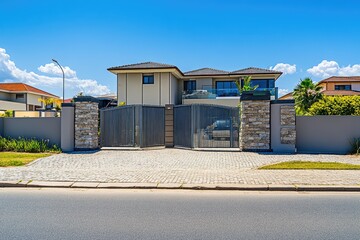 Modern home with gated driveway