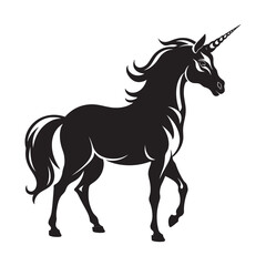 Unicorn black color on isolated white background