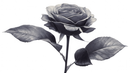 Elegant monochromatic rose with a PNG transparent background for design