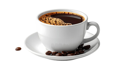 Fototapeta premium Enjoy Aromatic Coffee in White Cup with Beans, Transparent Background